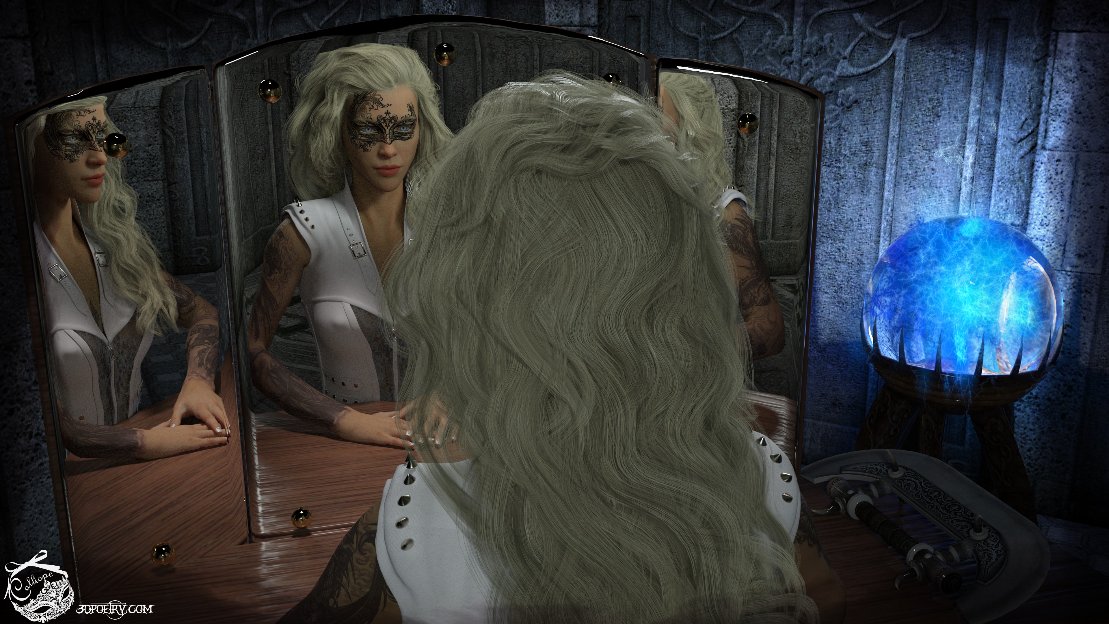 Calliope has decided what to wear on her adventures as a muse, or assassin.  Let the night decide.