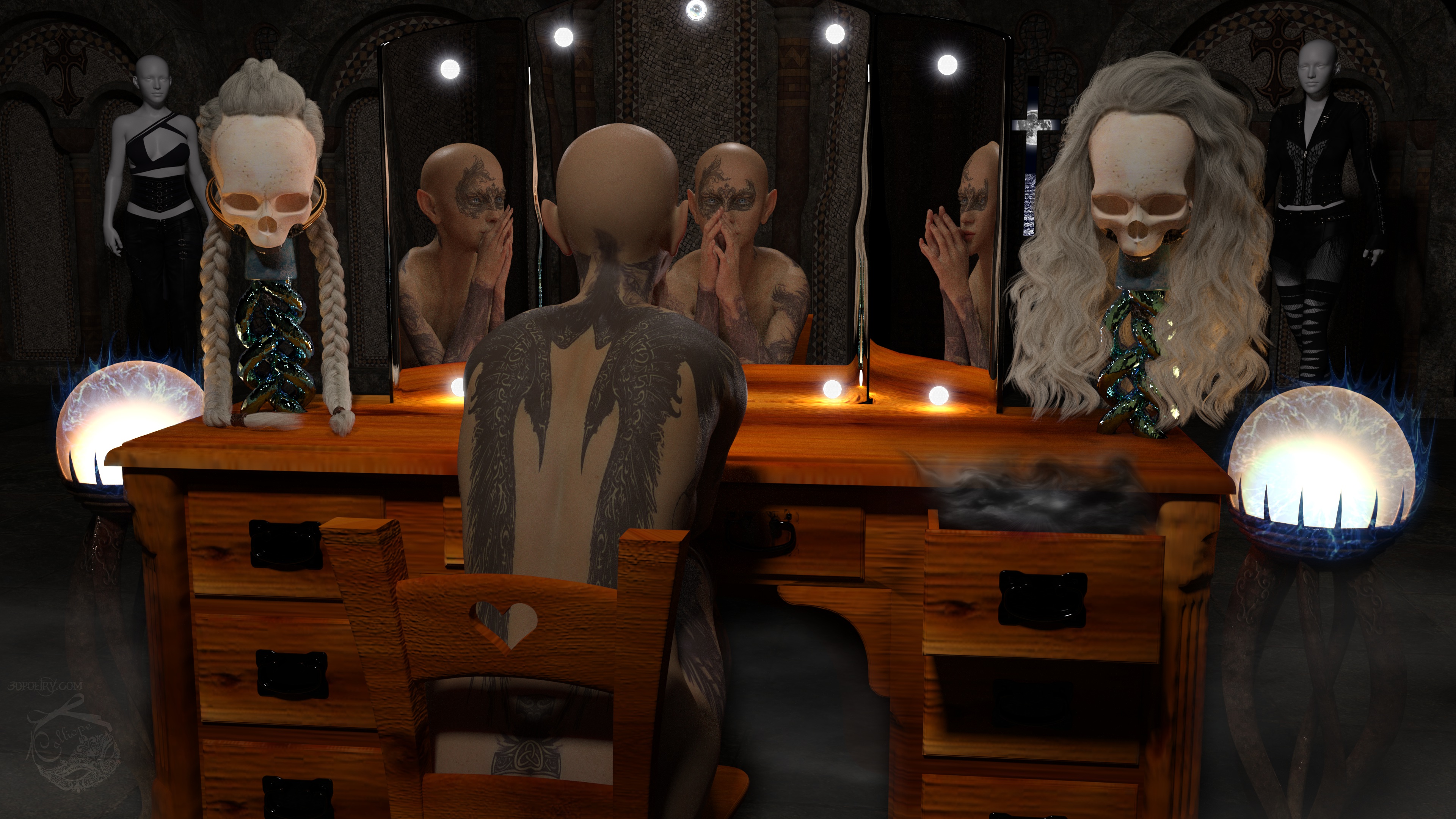 Dresser call for Calliope ... Deep in thought, deciding how to appear, and how to influence which art form.